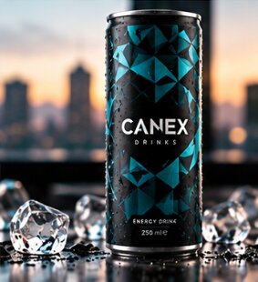 CANEX Dose mit geometrischem Design vor einer Skyline
