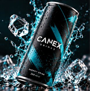 CANEX Design-Dose mit türkisem Muster in einem Wassersplash