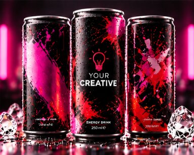 Drei schwarz-pinke Design-Dosen mit abstrakten Farb- und Spritzmotiven