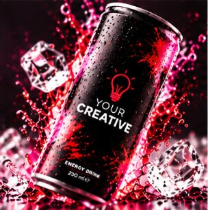 Kreative Design-Dose mit Glühbirnenmotiv in einem pinken Wassersplash
